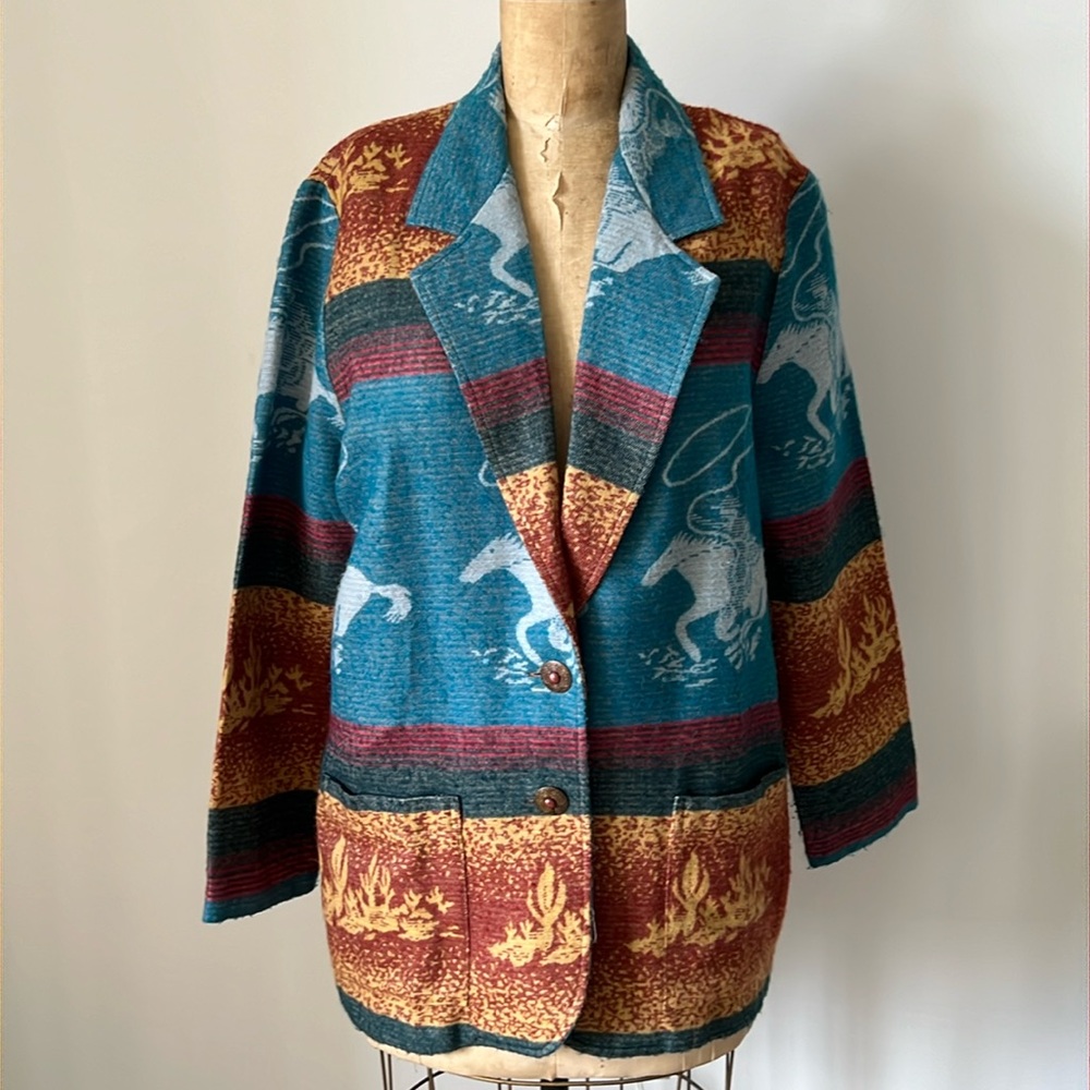 Vintage Cowboy Jacket Cowgirl Western Fringe Rodeo Giddy Up Blanket